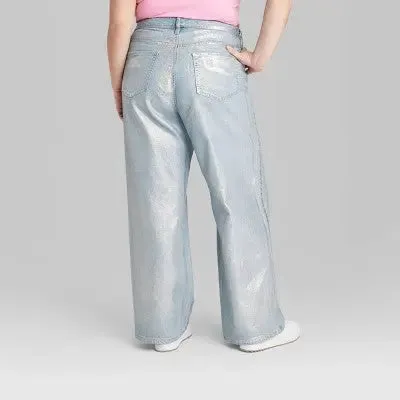 New - Wild Fable Women's High Rise Wide Metallic Relaxed Baggy Jeans