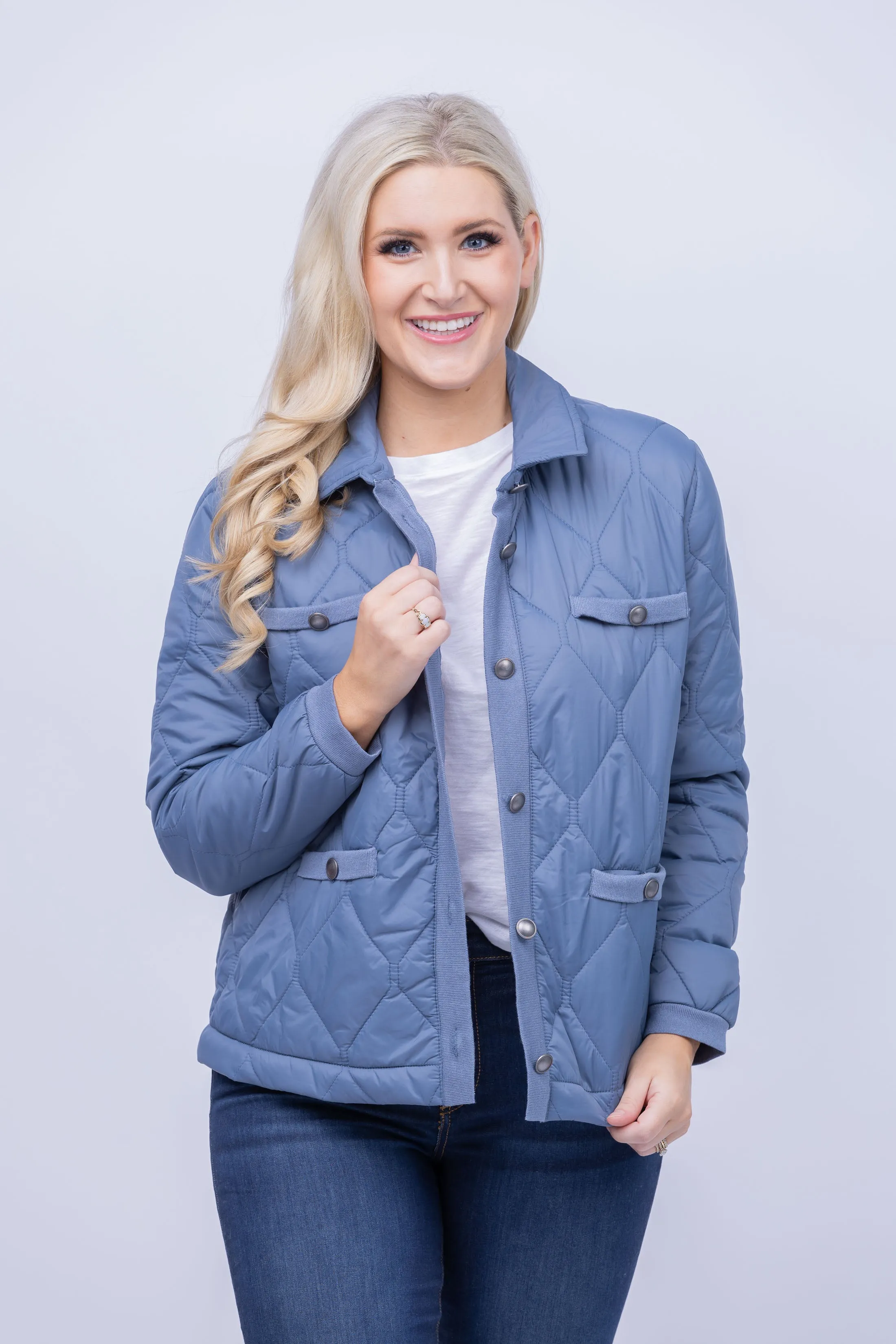 Nic   Zoe Knit Puffer Jacket in Blue Waves