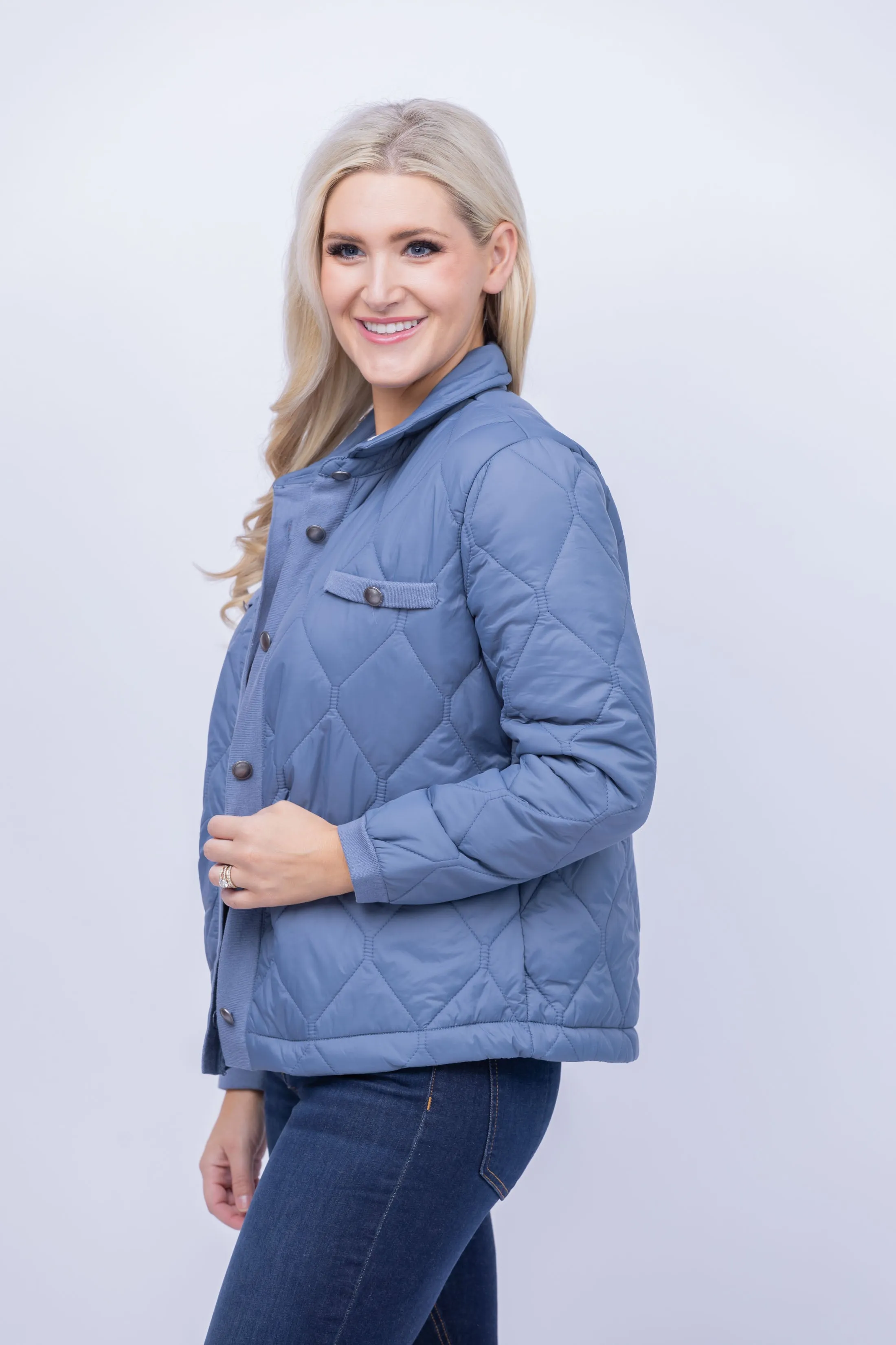 Nic   Zoe Knit Puffer Jacket in Blue Waves