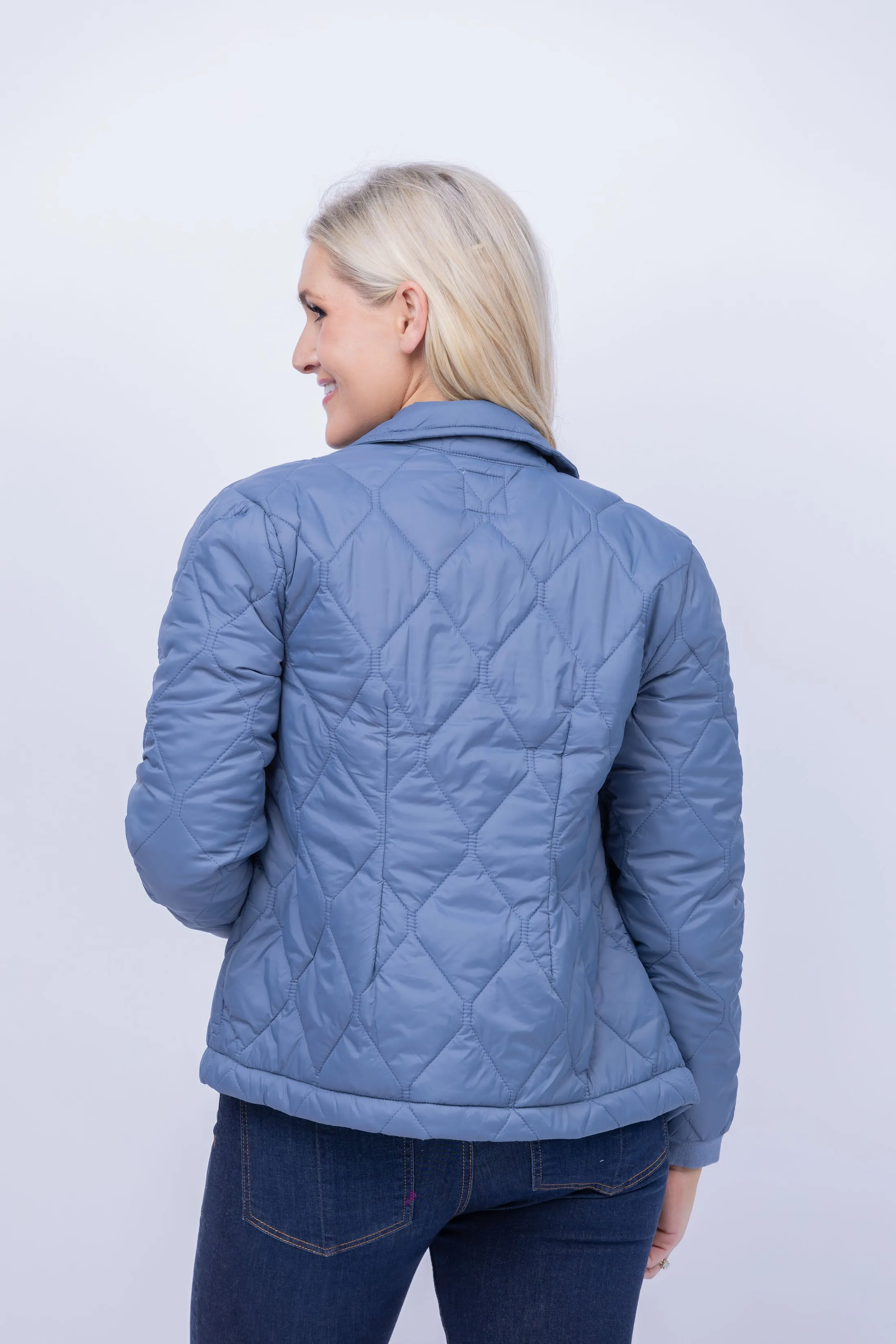 Nic   Zoe Knit Puffer Jacket in Blue Waves