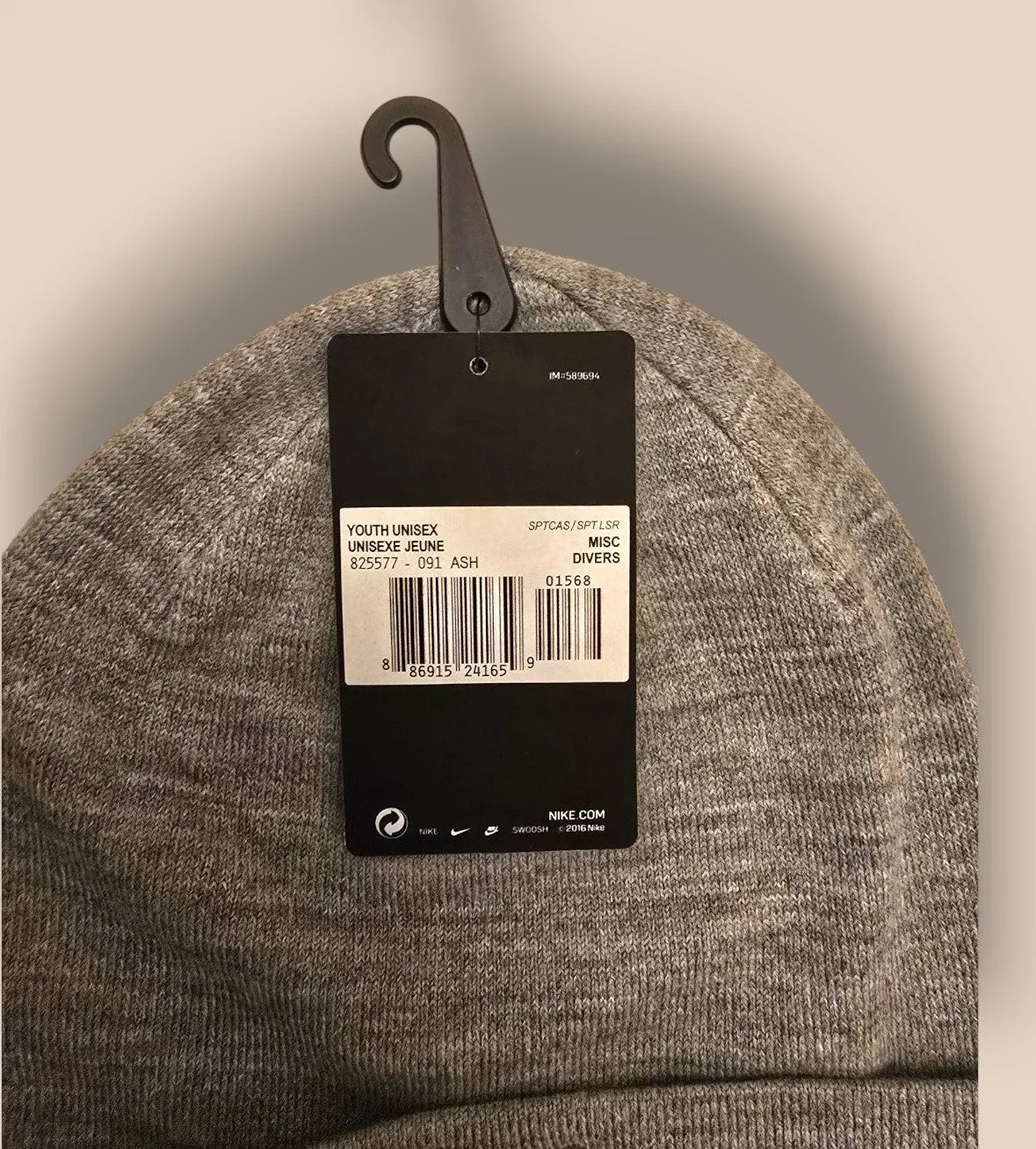 Nike Silver Swoosh Stretch Knit Grey Beanie Unisex One Size