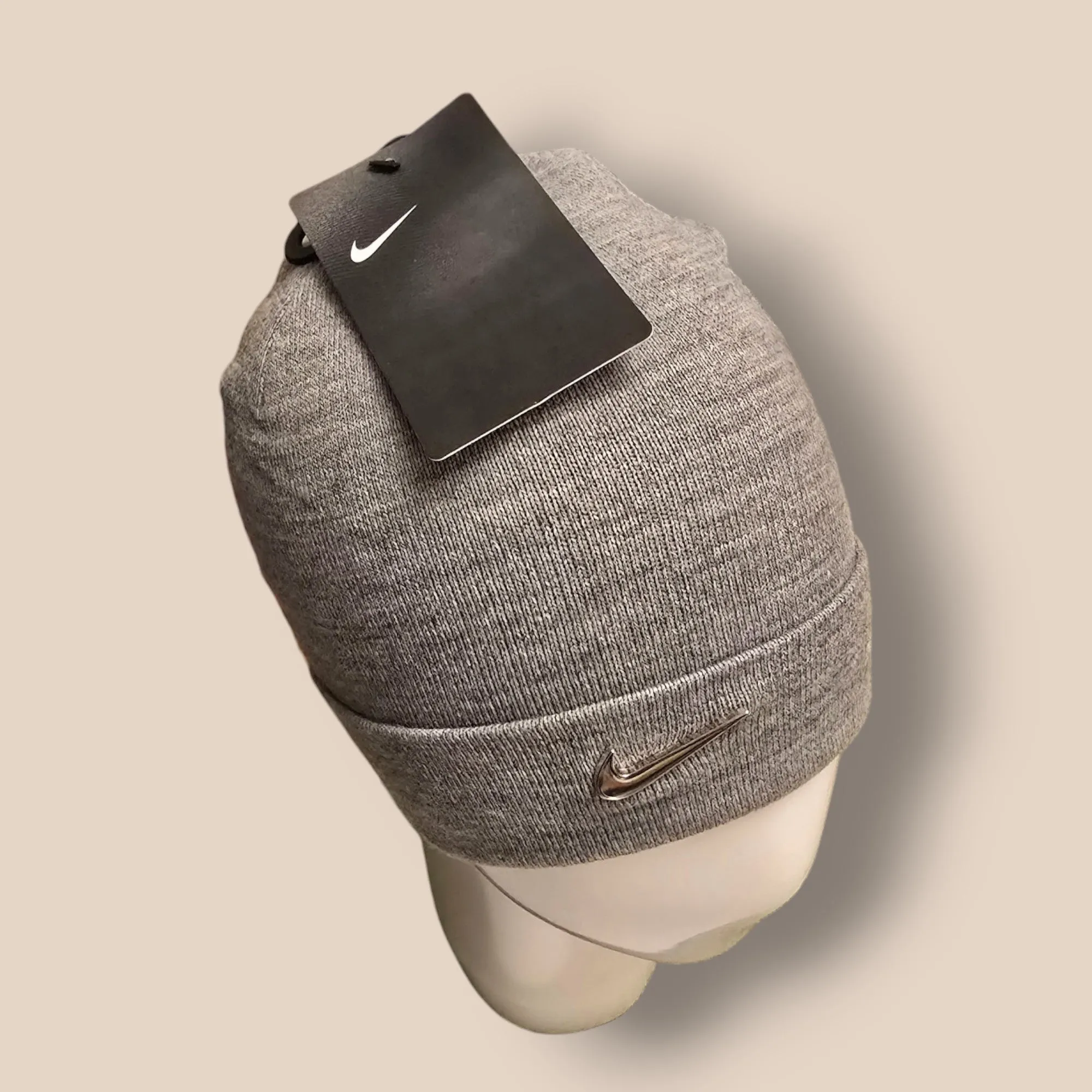 Nike Silver Swoosh Stretch Knit Grey Beanie Unisex One Size