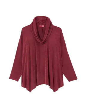 Noelle Long Sleeve Cowl Neck Slinky Tee | Burgundy