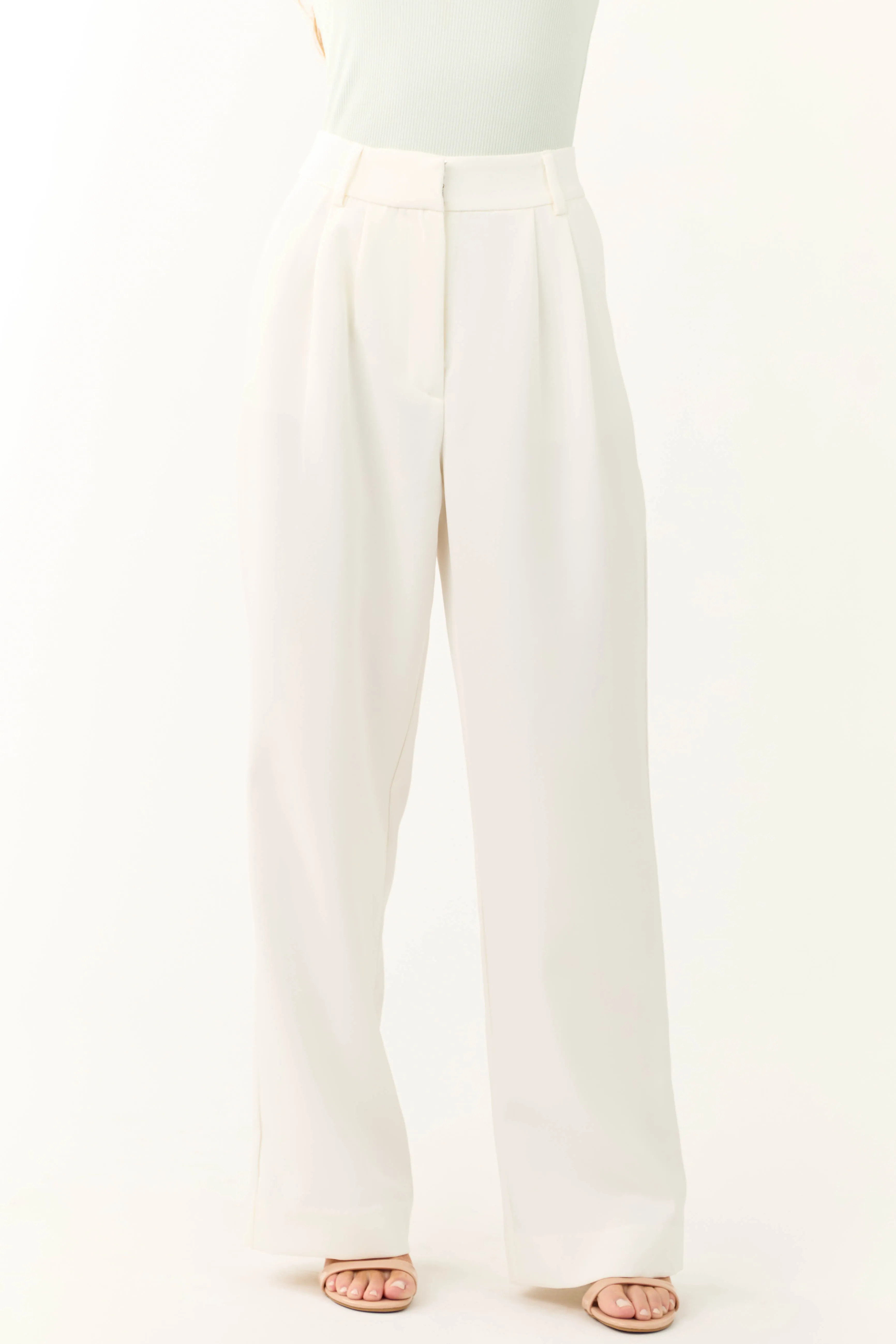 Off White Pleated High Waist Trouser Pants