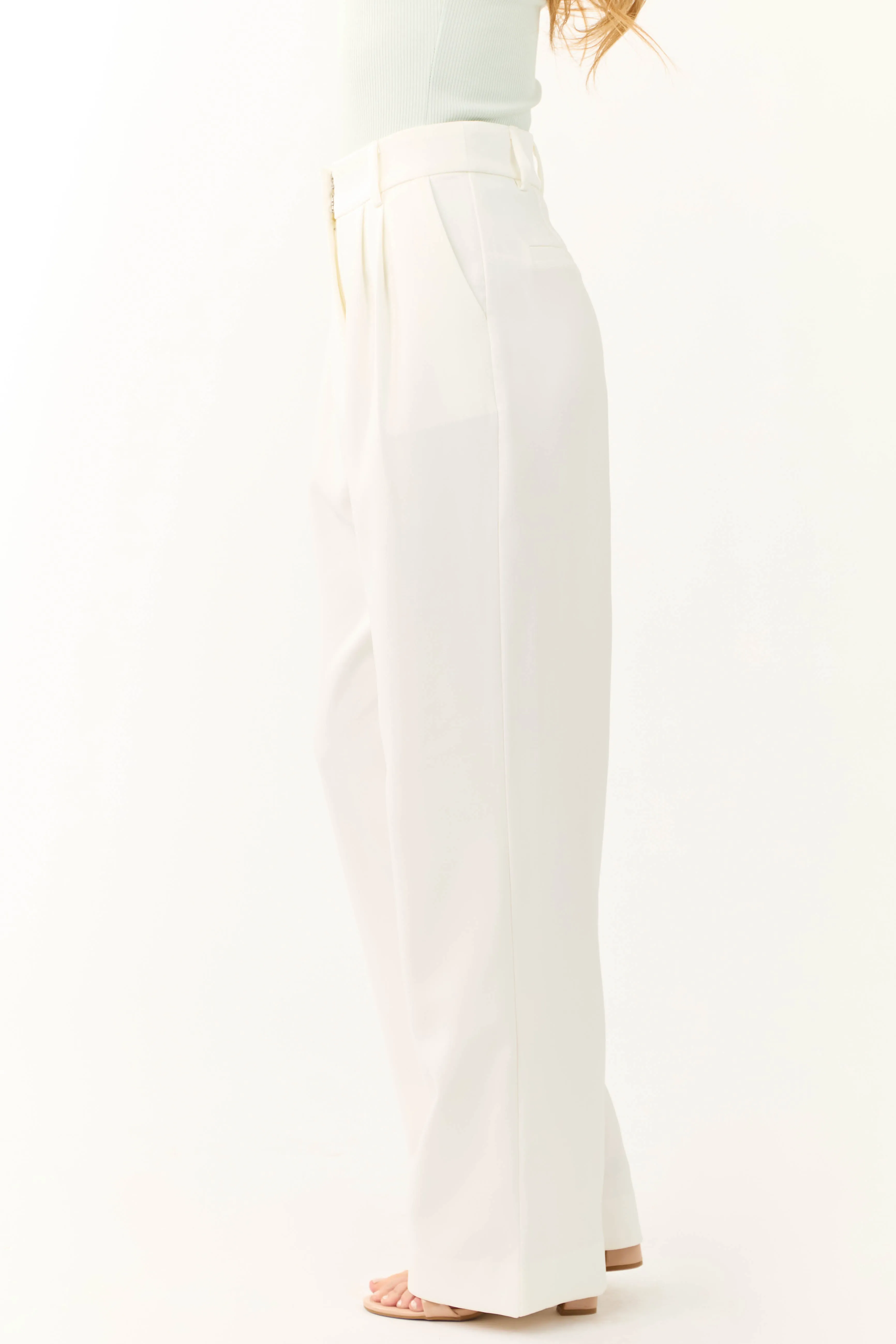 Off White Pleated High Waist Trouser Pants