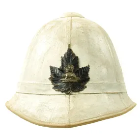 Original Late British Victorian P-1877 Colonial Canadian Police Sun Helmet with King's Crown Badge