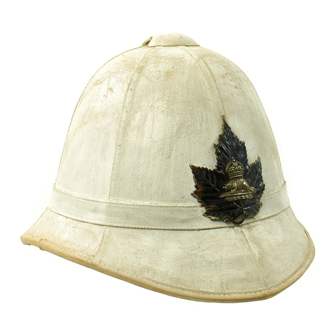 Original Late British Victorian P-1877 Colonial Canadian Police Sun Helmet with King's Crown Badge