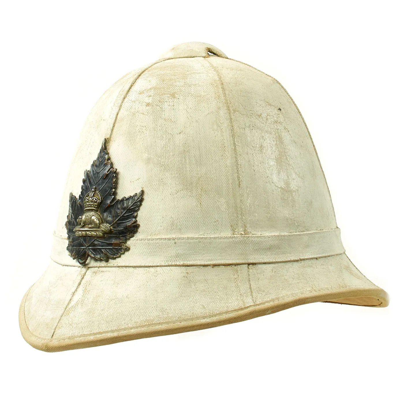 Original Late British Victorian P-1877 Colonial Canadian Police Sun Helmet with King's Crown Badge