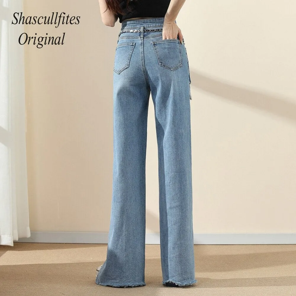 Original Woman New High Street Buttons Split Wide Leg Straight Jeans Women Fashion Casual Pants Women's Jeans