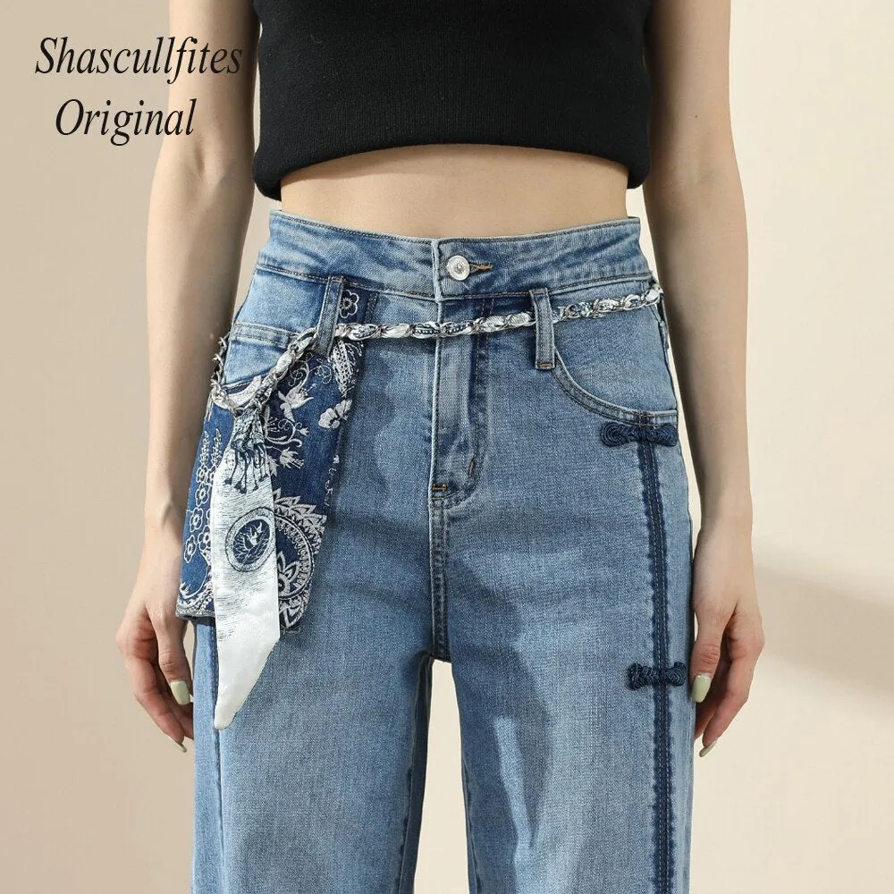 Original Woman New High Street Buttons Split Wide Leg Straight Jeans Women Fashion Casual Pants Women's Jeans