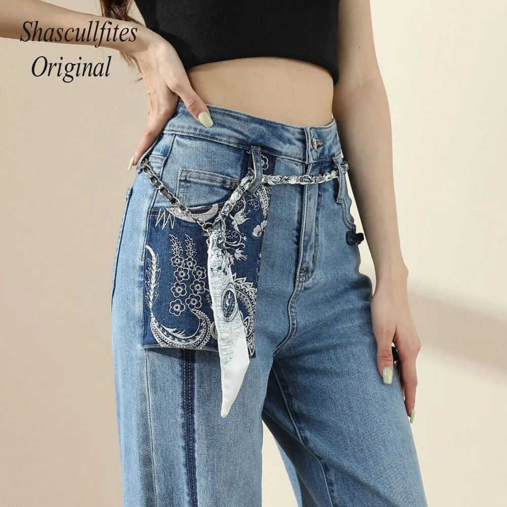 Original Woman New High Street Buttons Split Wide Leg Straight Jeans Women Fashion Casual Pants Women's Jeans