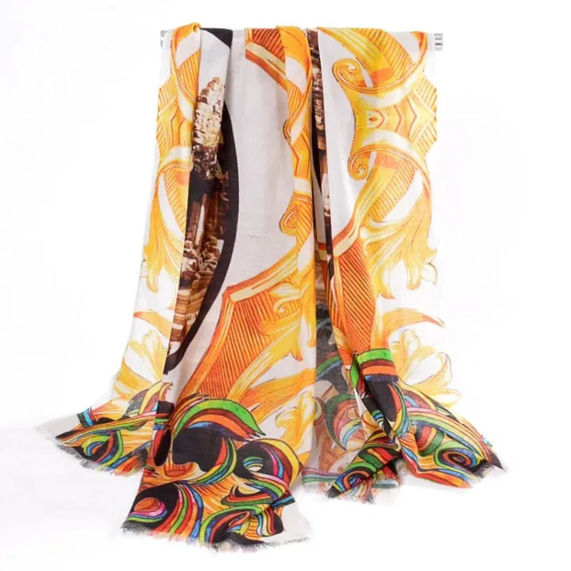 Oversized Vibrant Floral Print Winter Long Tassel Wrap Shawl Scarfs