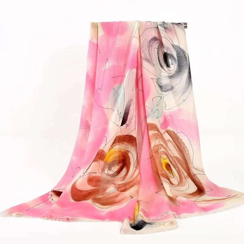 Oversized Vibrant Floral Print Winter Long Tassel Wrap Shawl Scarfs