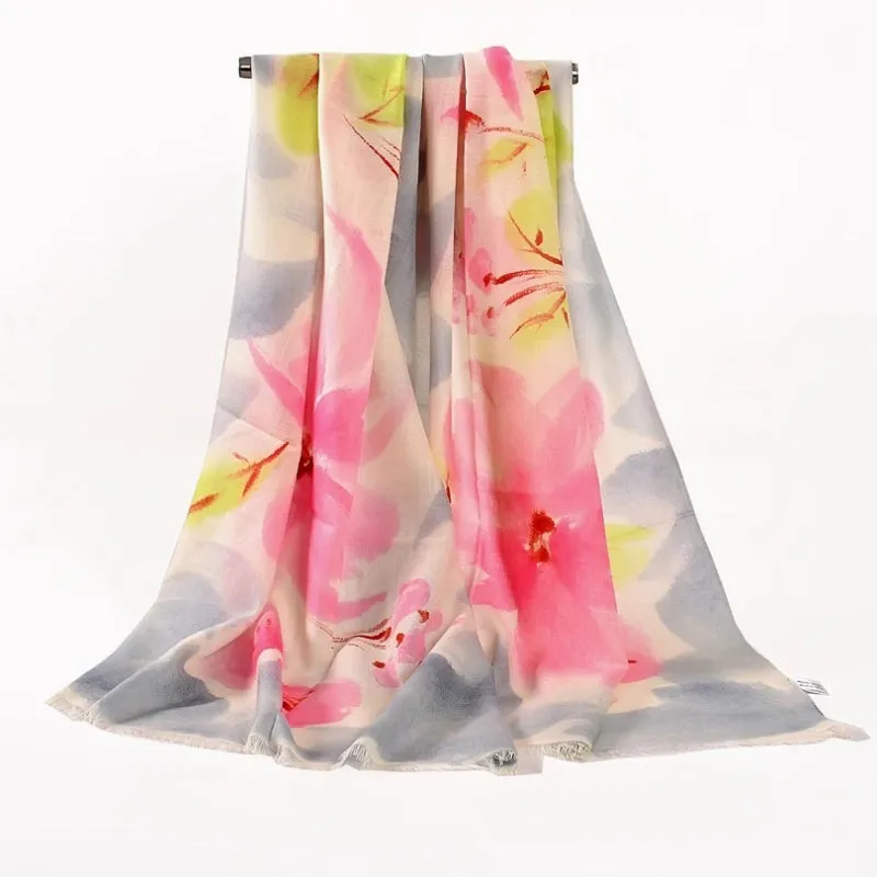 Oversized Vibrant Floral Print Winter Long Tassel Wrap Shawl Scarfs