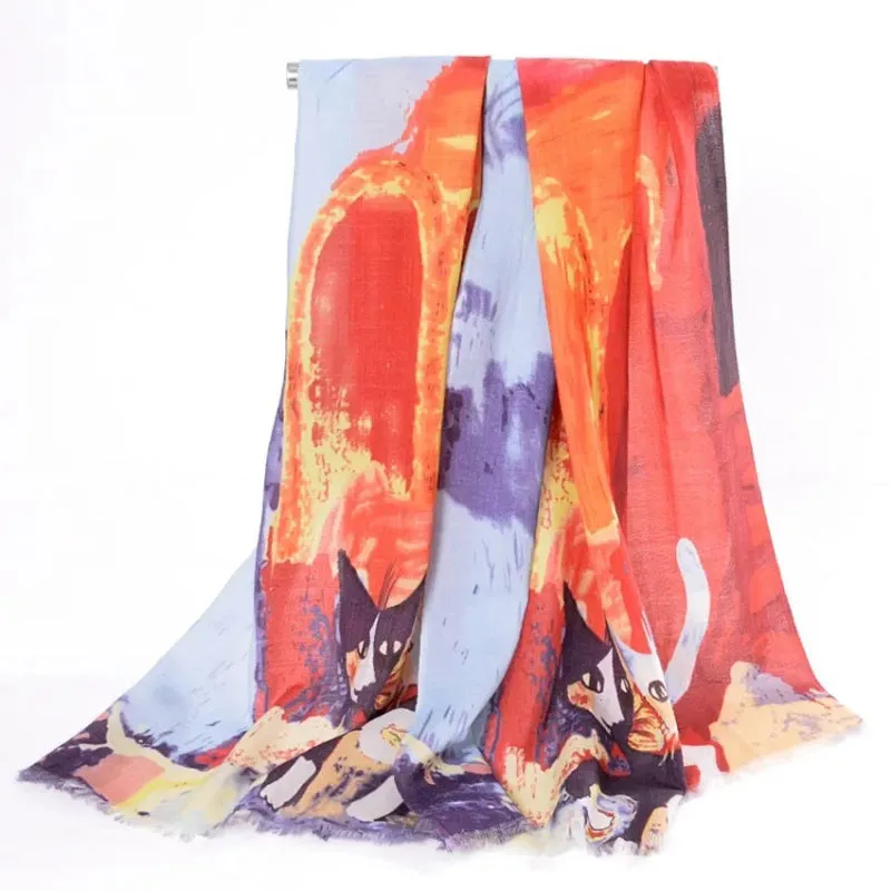 Oversized Vibrant Floral Print Winter Long Tassel Wrap Shawl Scarfs