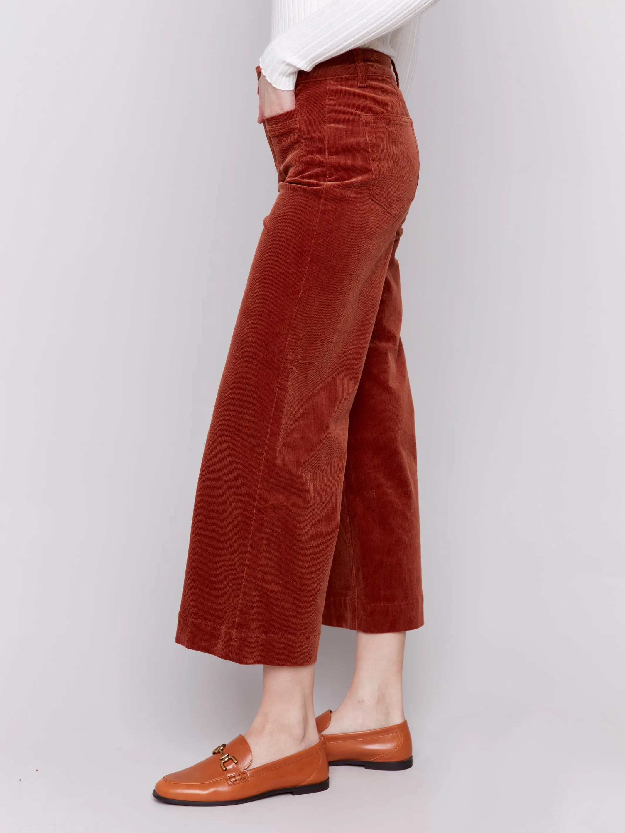 Patch Pocket Corduroy Flare Pants - Terracotta