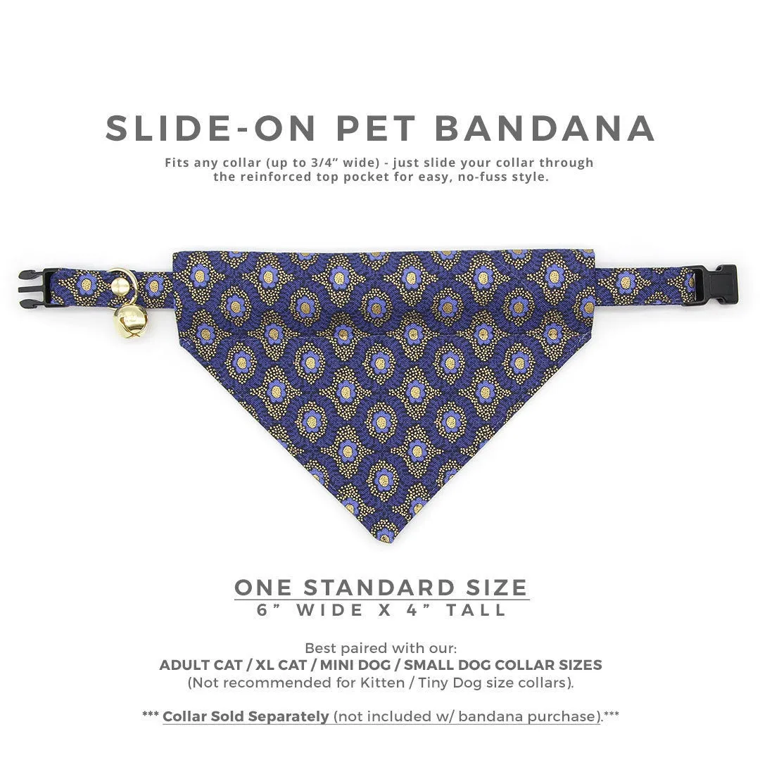 Pet Bandana - "Santorini" - Rifle Paper Co® Metallic Gold & Blue Bandana for Cat   Small Dog / Slide-on Bandana / Over-the-Collar (One Size)