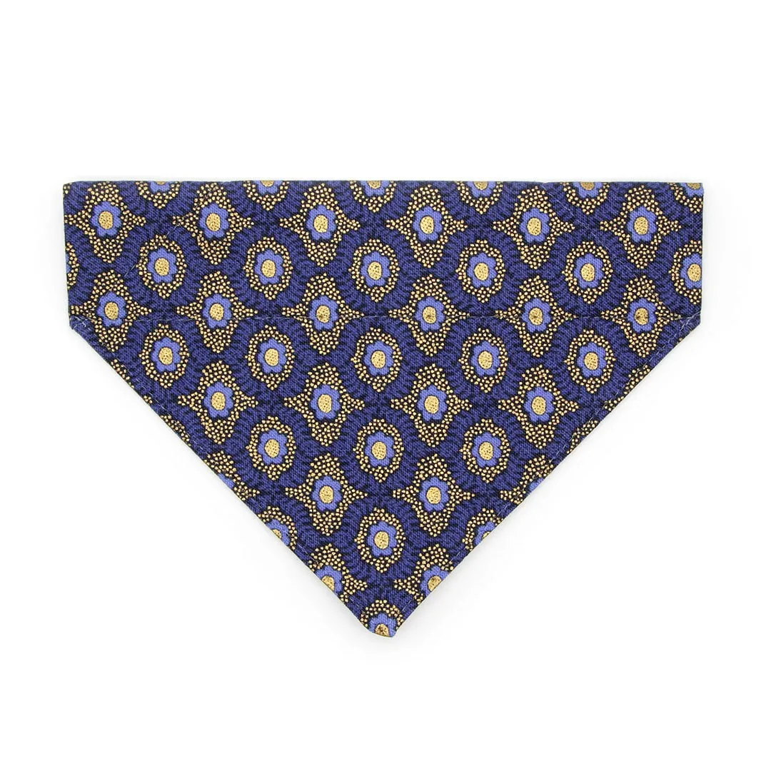 Pet Bandana - "Santorini" - Rifle Paper Co® Metallic Gold & Blue Bandana for Cat   Small Dog / Slide-on Bandana / Over-the-Collar (One Size)