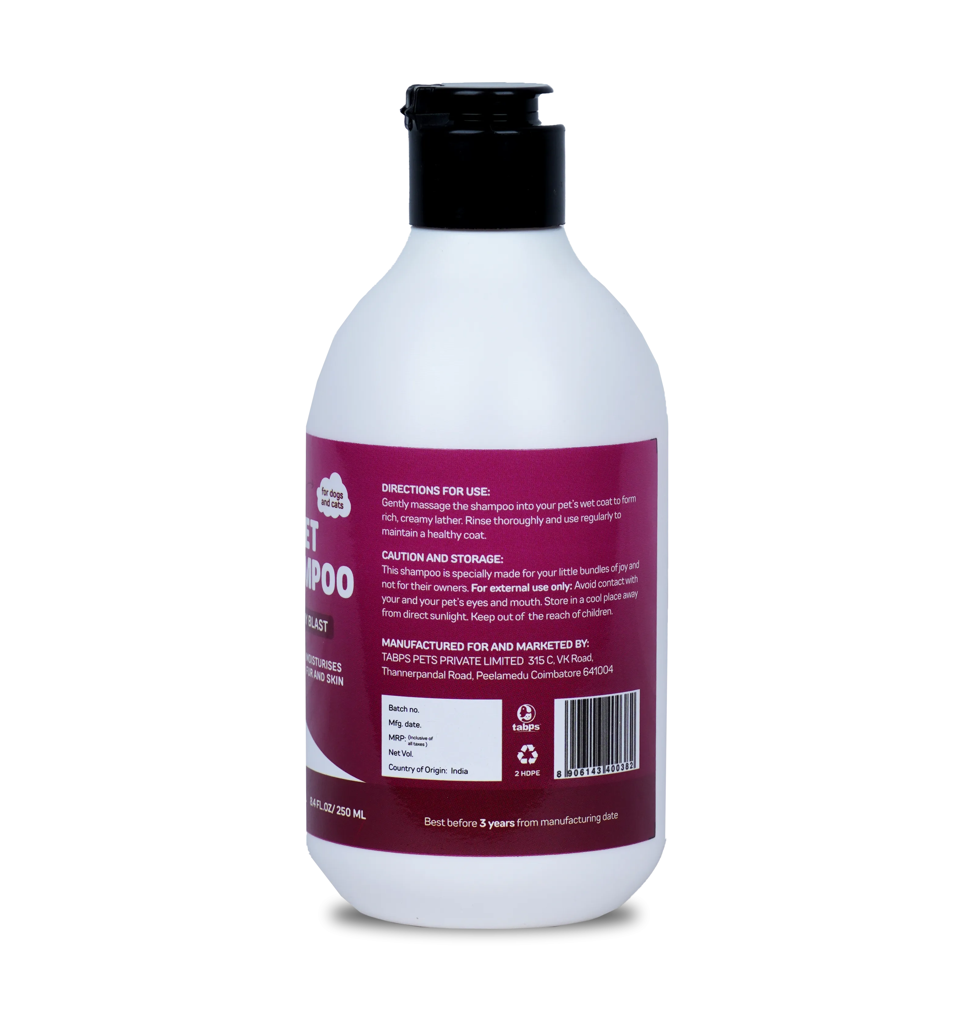 PET SHAMPOO BERRY BLAST 250ml "FOR DOGS AND CATS"