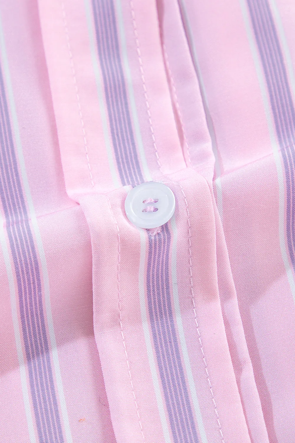 Pink Casual Stripe Chest Pocket Shirt