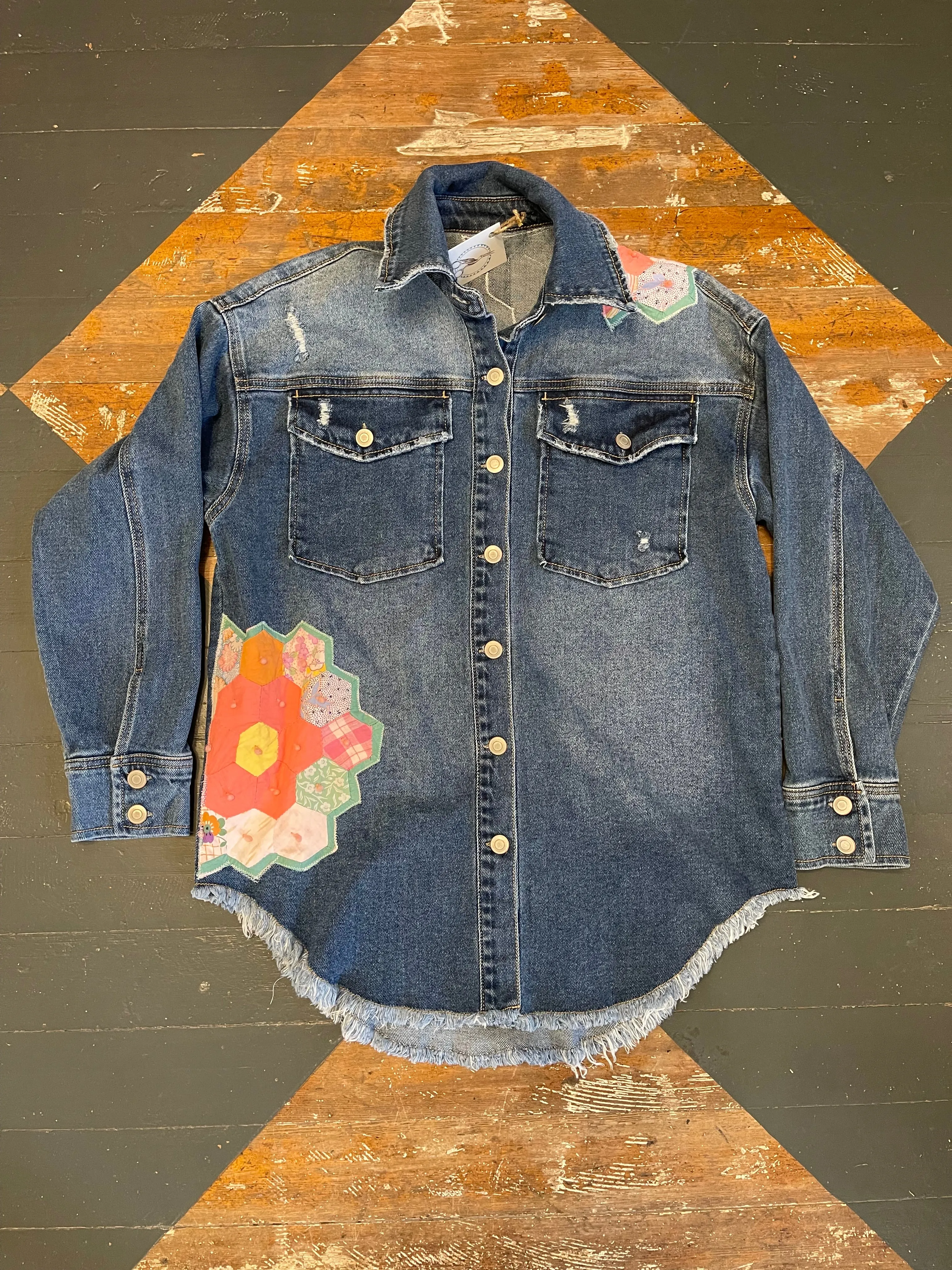 PINK QUILT PATCH DENIM JACKET - S