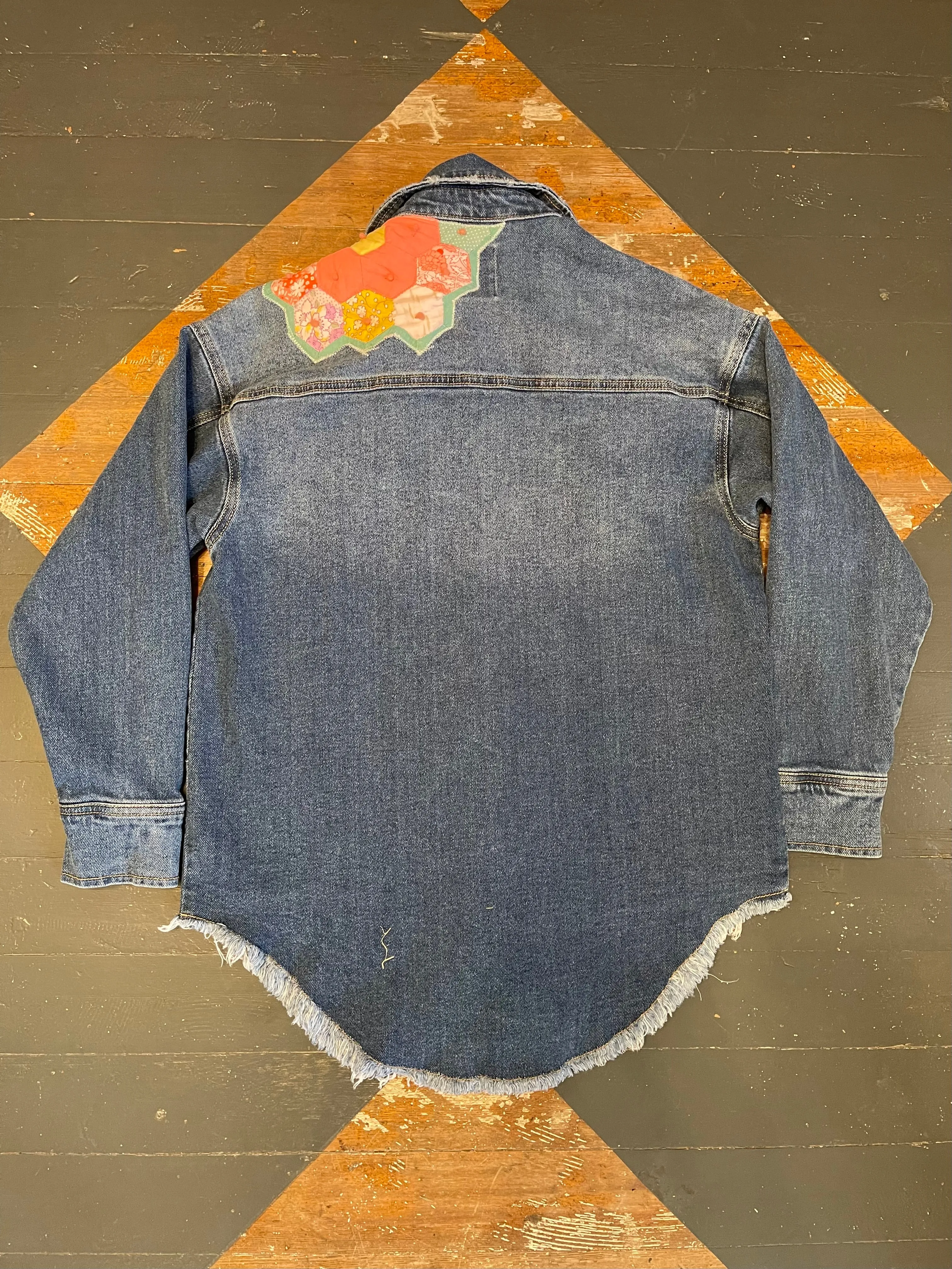 PINK QUILT PATCH DENIM JACKET - S