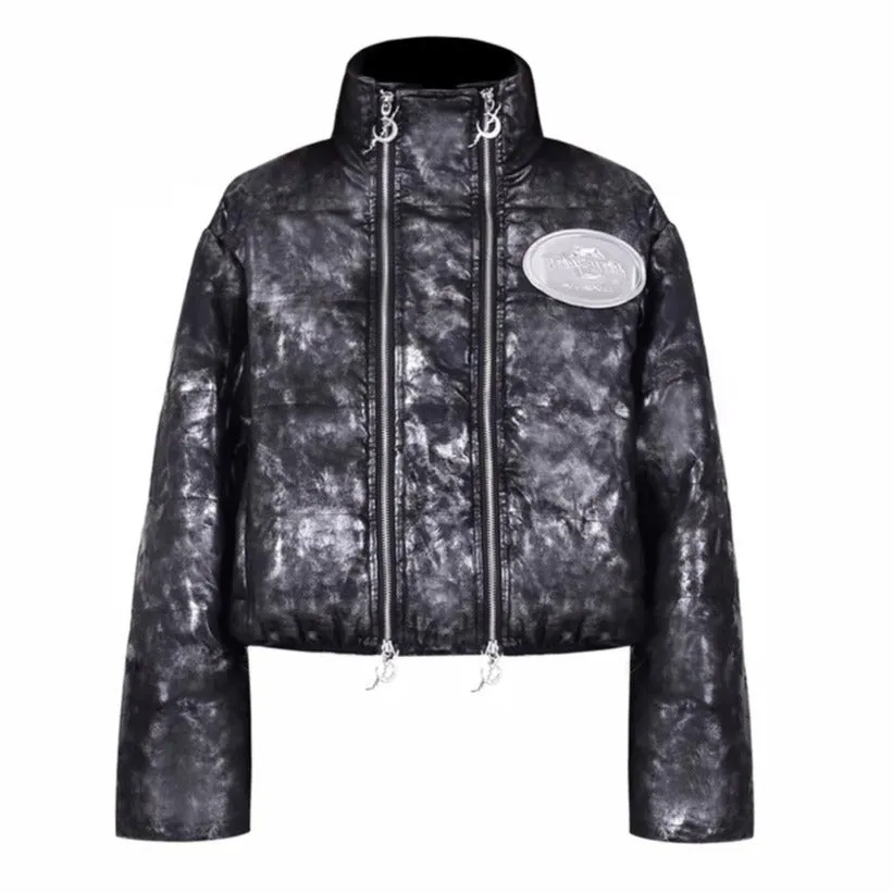 PINKSPINK Metallic Skull Puffer Jacket - Black/Silver