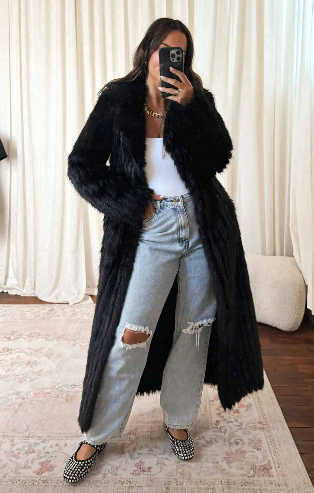 Plaza Coat ~ Black Faux Fur