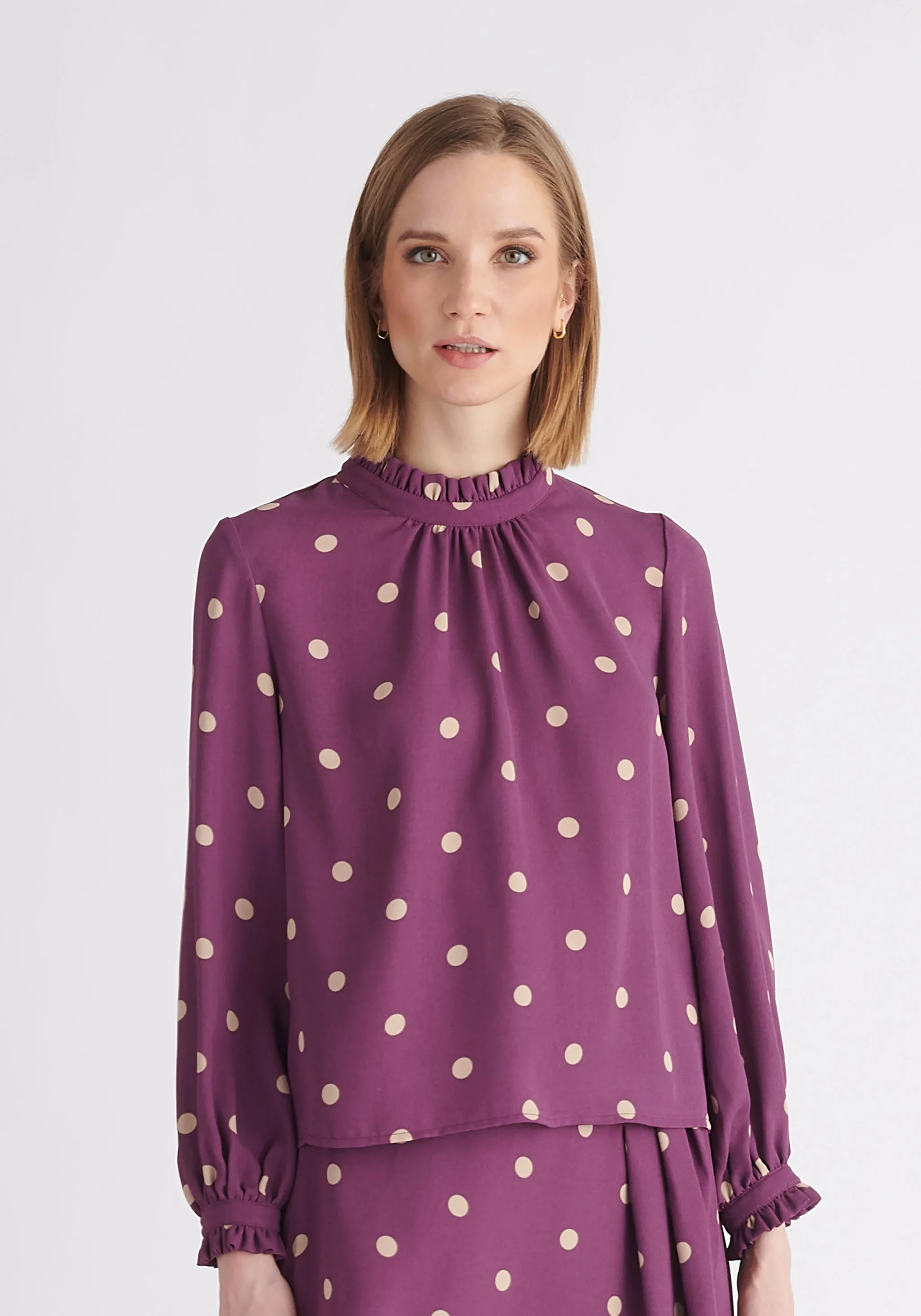 Pleated Collar Polka Dot Blouse