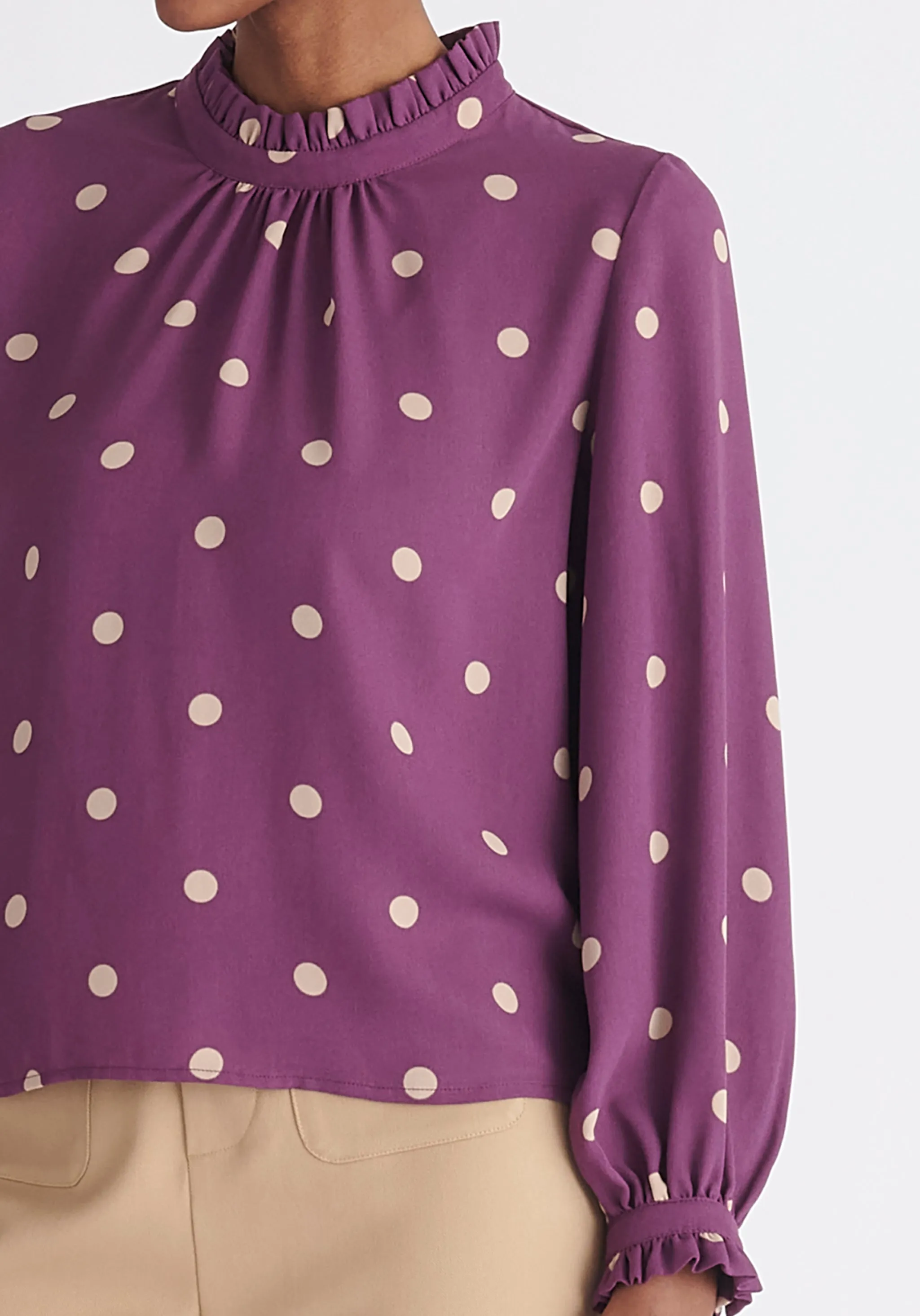 Pleated Collar Polka Dot Blouse