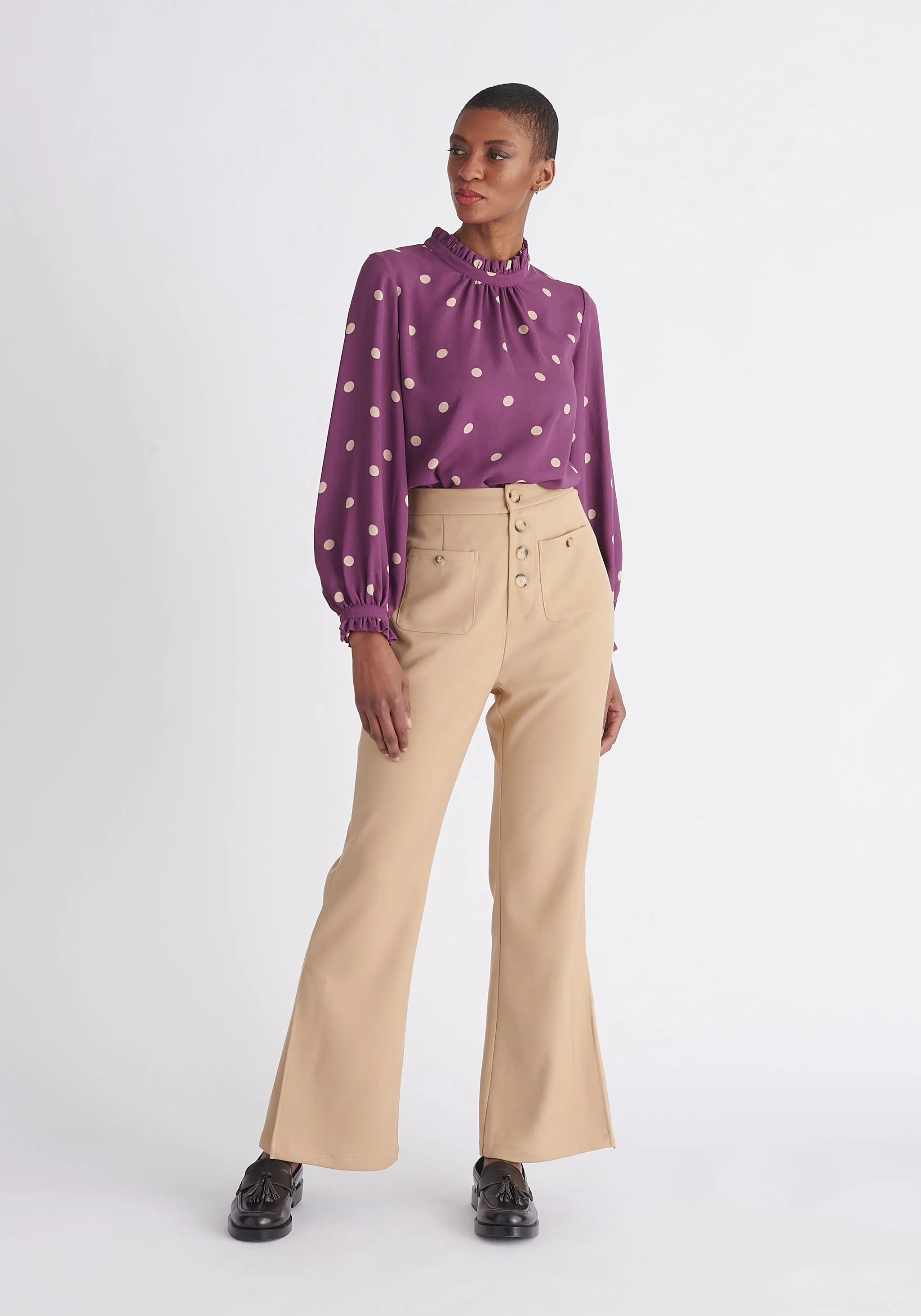 Pleated Collar Polka Dot Blouse