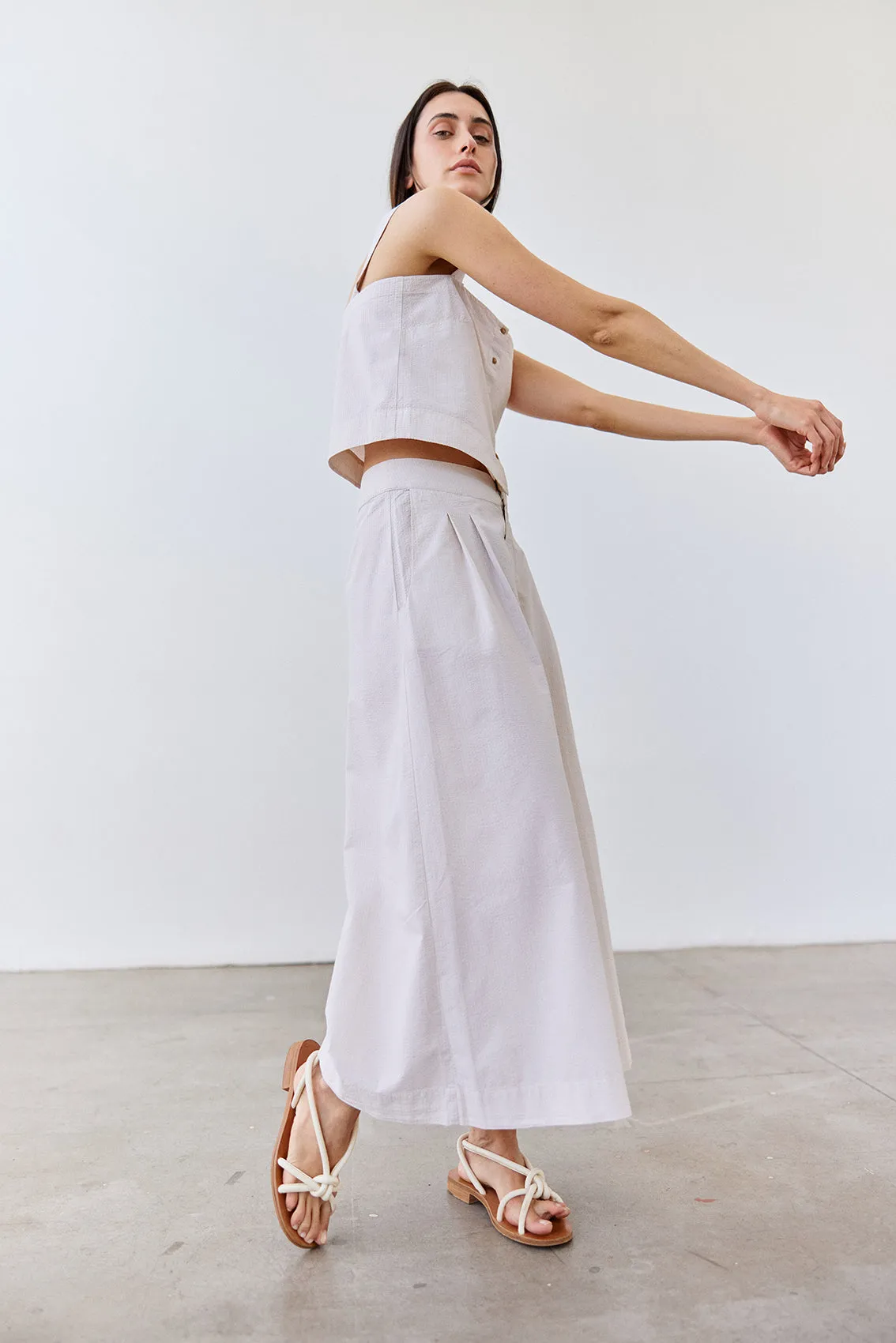 Pleated Wide-Leg Seersucker Cotton Trousers - Crudo