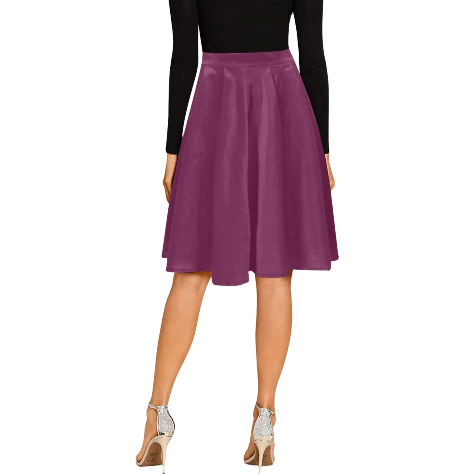 plum solid print 2 Melete Pleated Midi Skirt (Model D15)