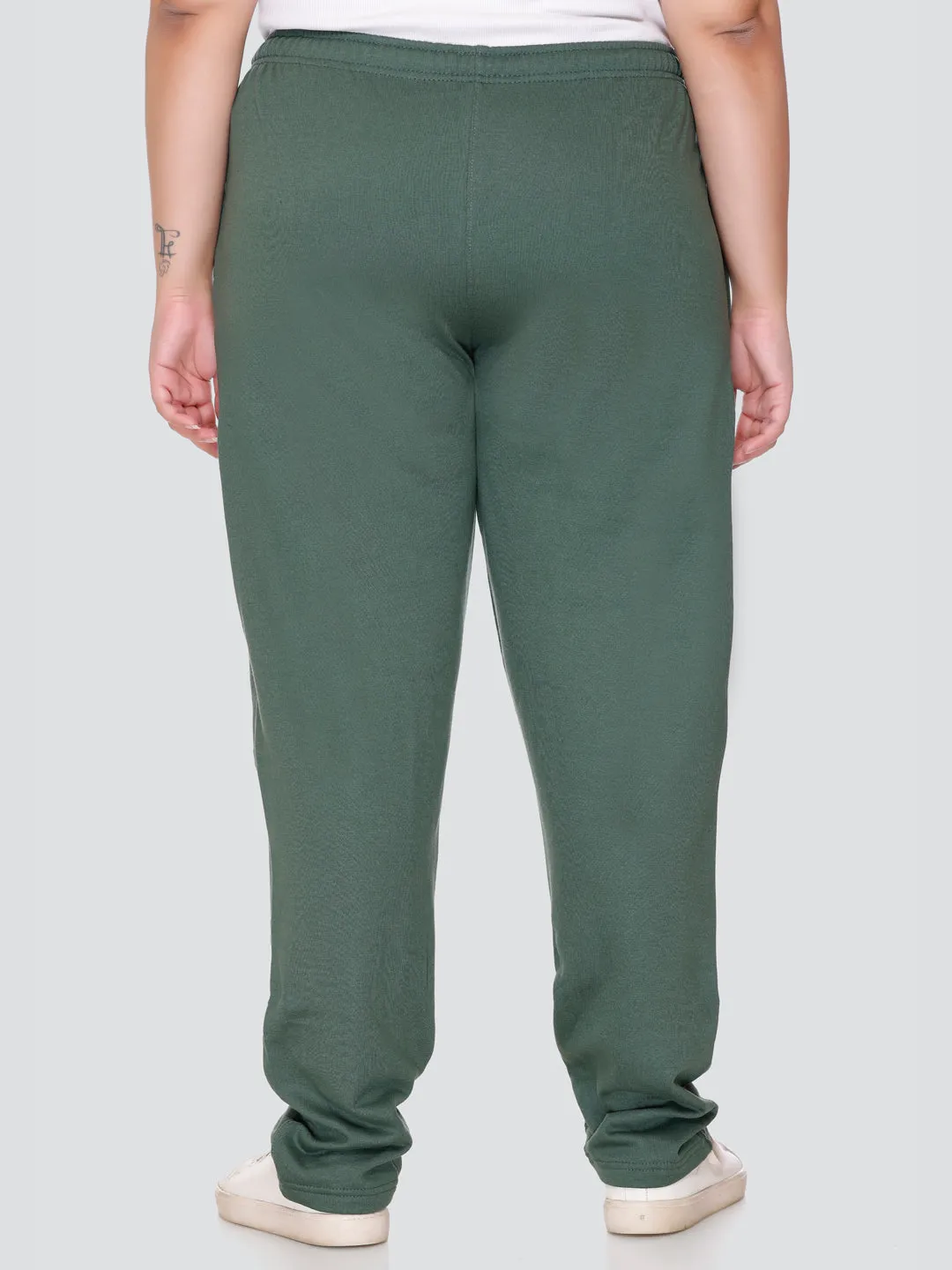 Plus Size Winters Cozy Fleece Track Pants For Women - Olive Green