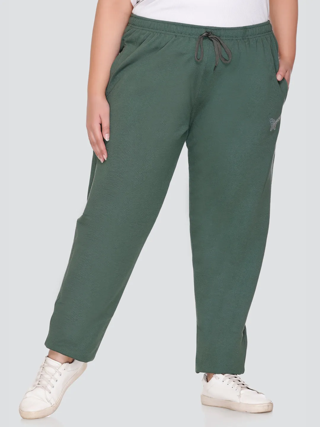 Plus Size Winters Cozy Fleece Track Pants For Women - Olive Green