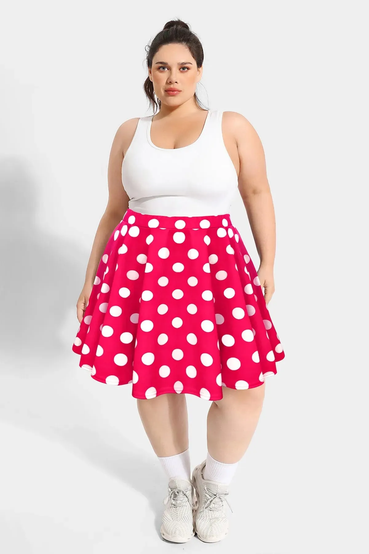 Polka Dot Rise Waist Pleated Flowy Mini Skirt