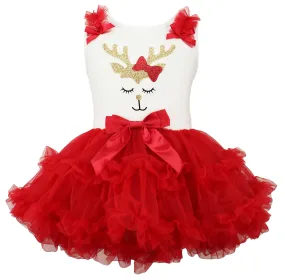 Popatu Baby Girls Reindeer Bow Christmas Ruffle Dress