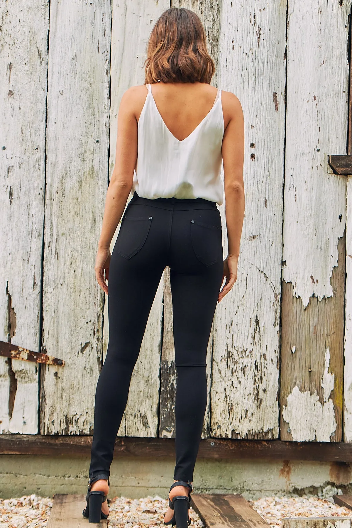 Posie Plain Black Stretch Ponte Pant