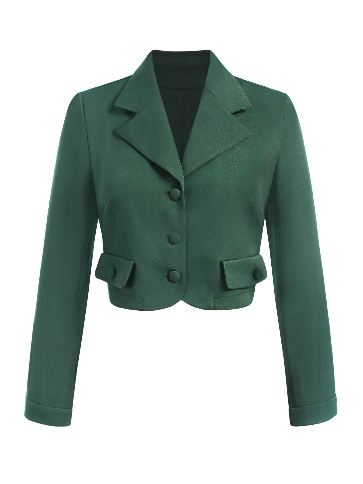 [Pre-Sale] Dark Green 1940s Lapel Button Cropped Blazer