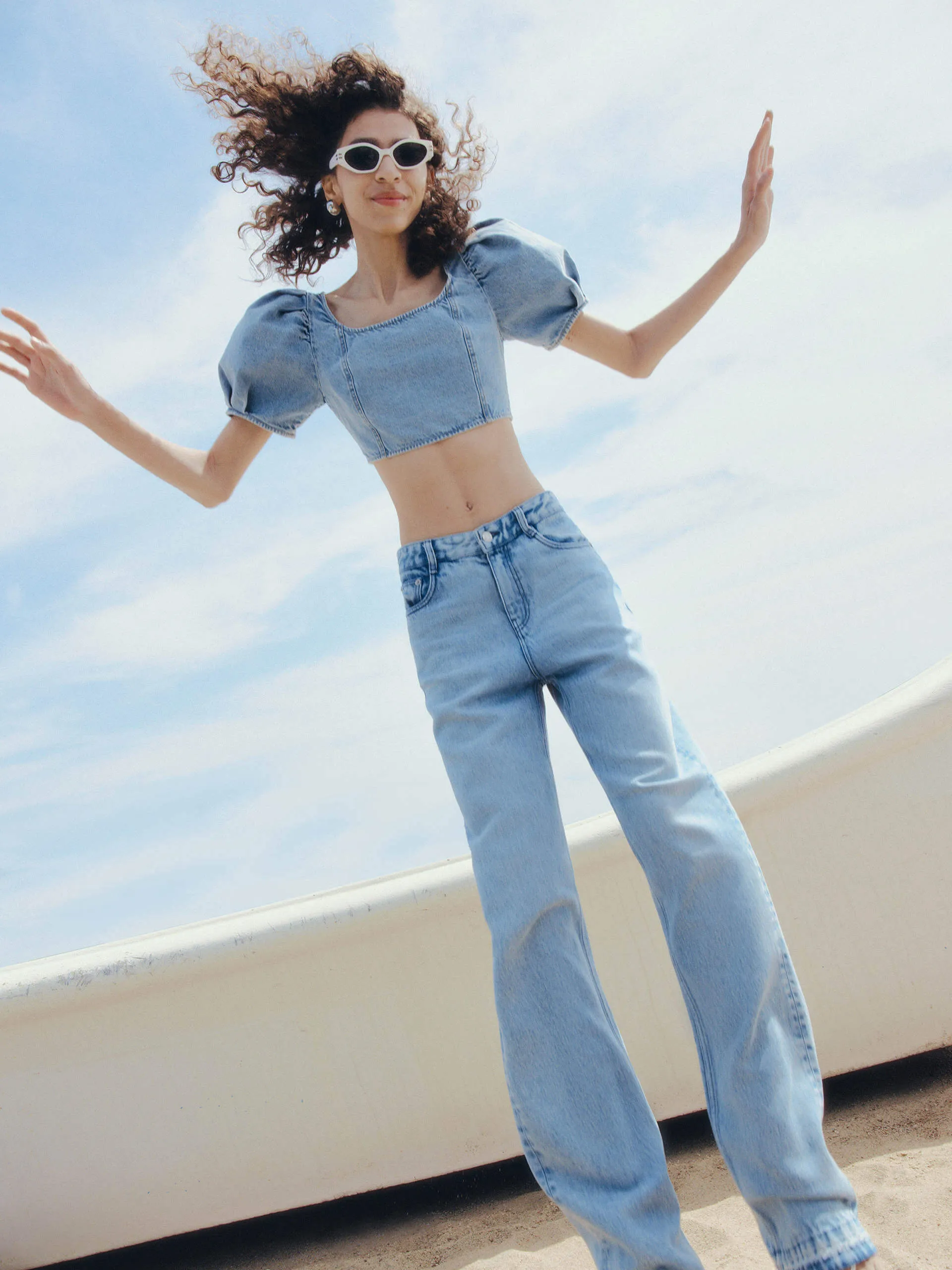 Puff Sleeves Denim Top