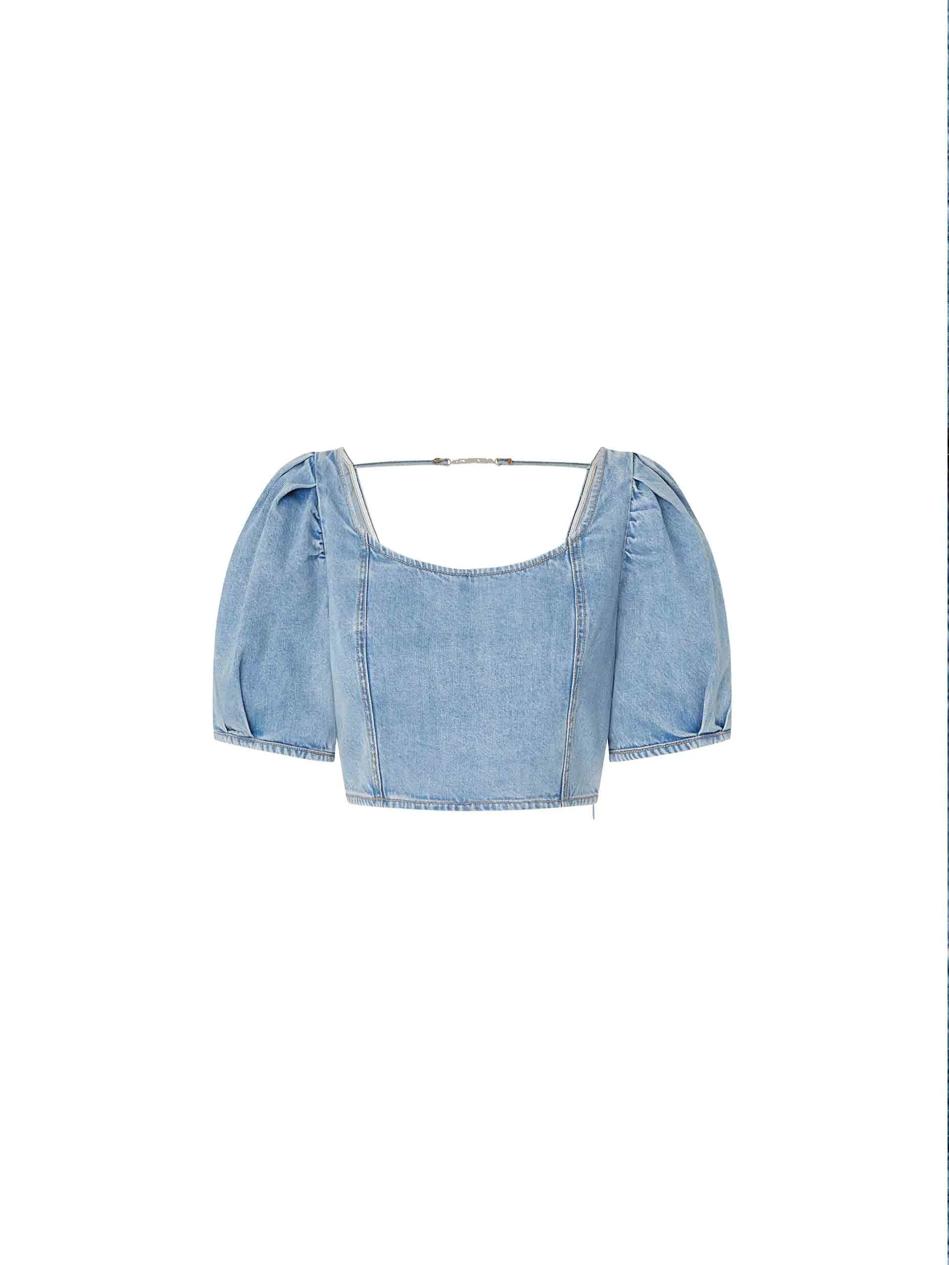 Puff Sleeves Denim Top