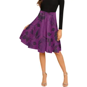 purple rose print 3 Melete Pleated Midi Skirt (Model D15)