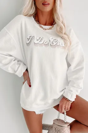 "I Do Crew" Corded Metallic Graphic Crewneck (White) - Print On Demand