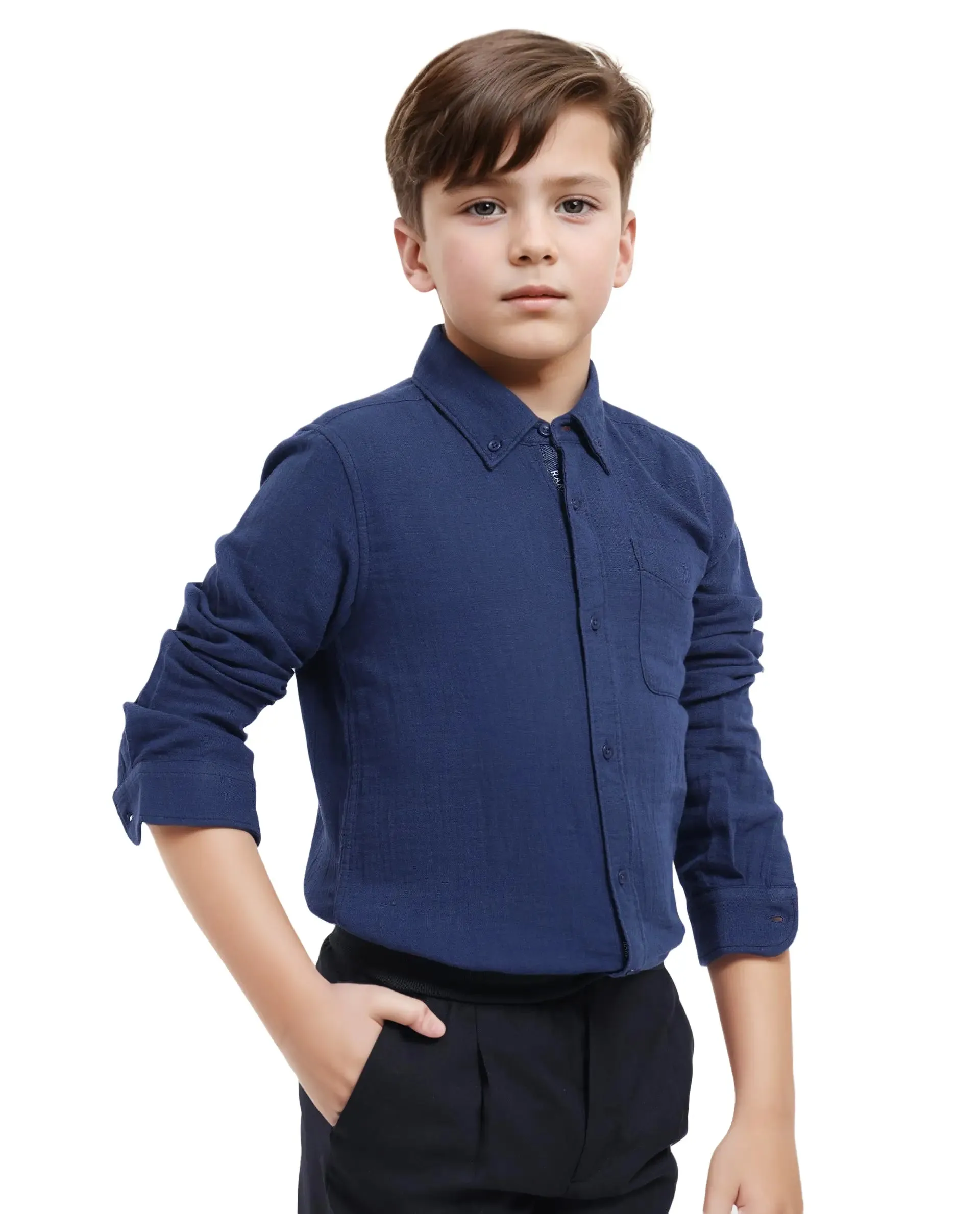 Rare Ones Kids Presto Navy Cotton Full Sleeve Regular Fit Button Down Solid Shirt