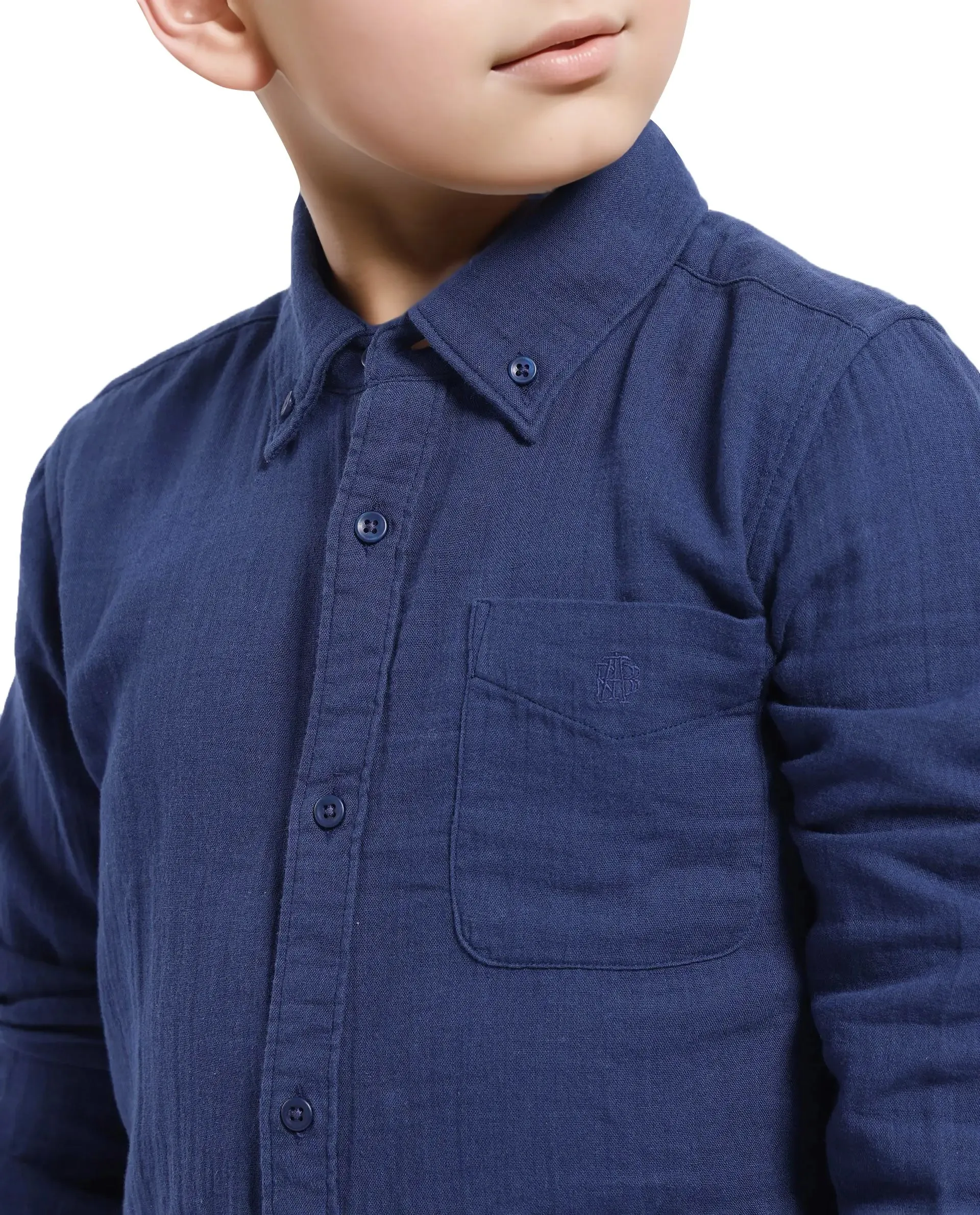 Rare Ones Kids Presto Navy Cotton Full Sleeve Regular Fit Button Down Solid Shirt