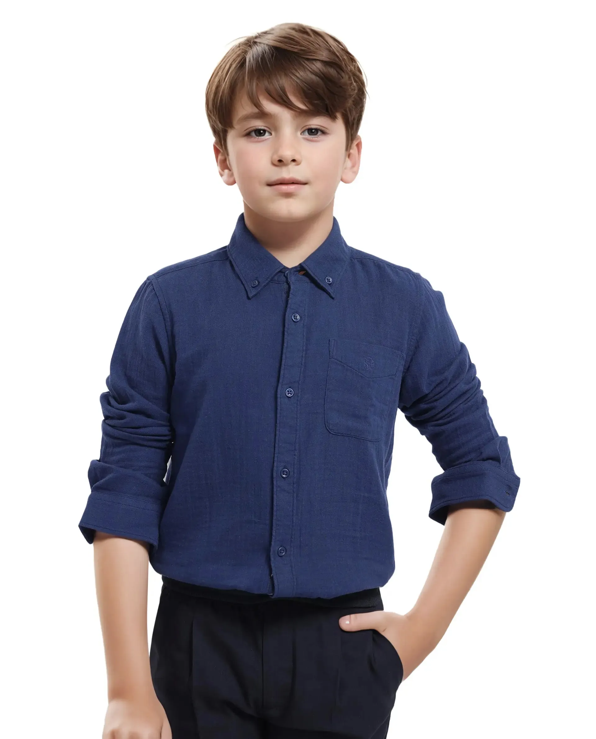 Rare Ones Kids Presto Navy Cotton Full Sleeve Regular Fit Button Down Solid Shirt