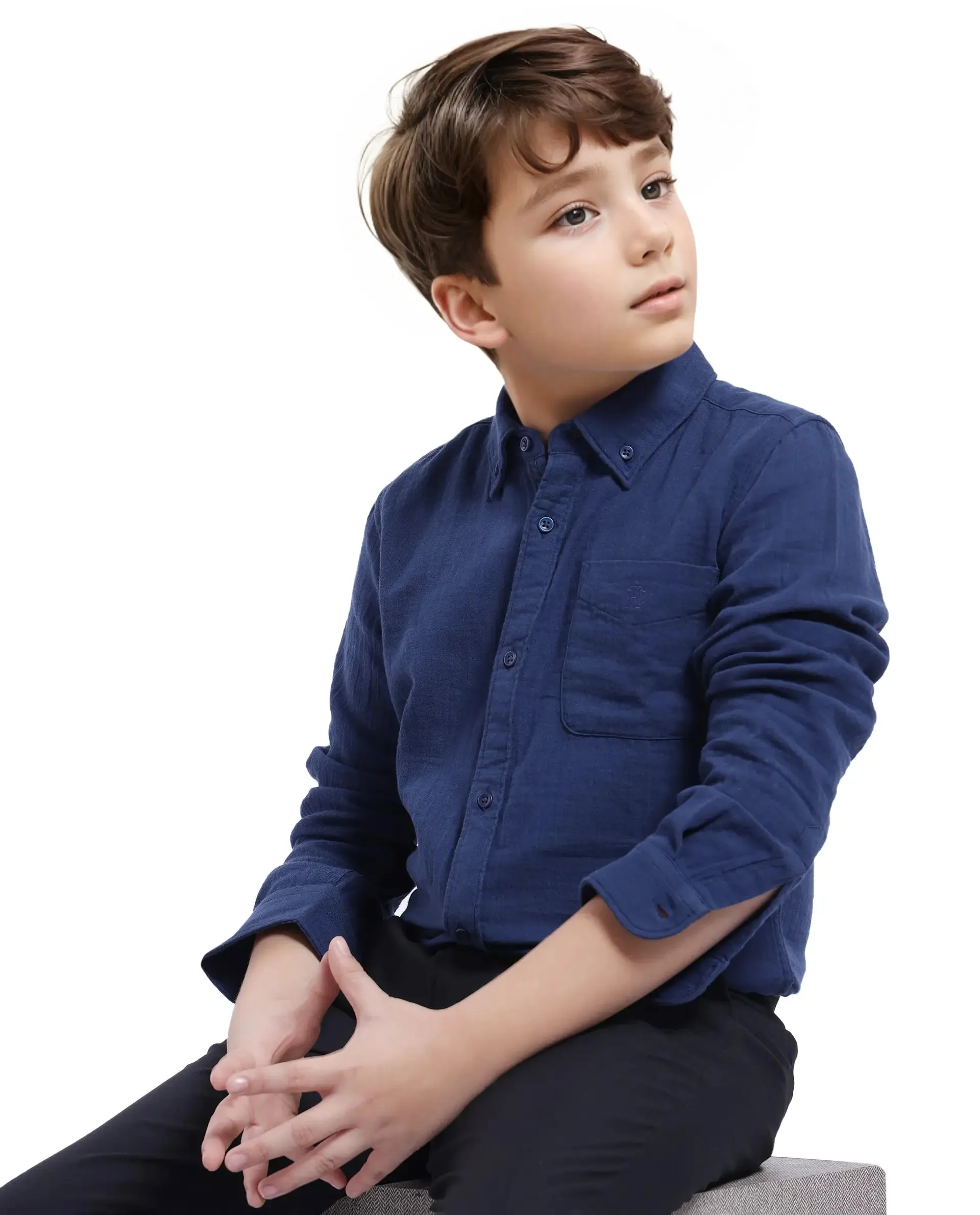 Rare Ones Kids Presto Navy Cotton Full Sleeve Regular Fit Button Down Solid Shirt