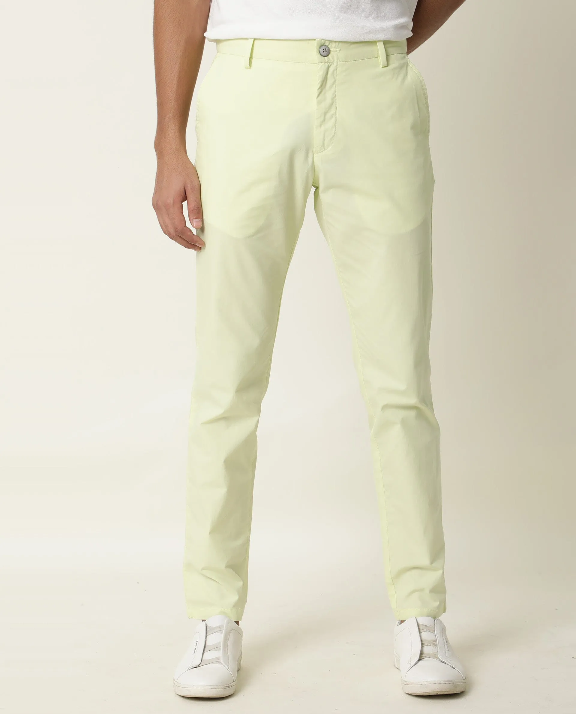 Rare Rabbit Men's Bakes Yellow Solid Mid-Rise Slim Fit Trouser