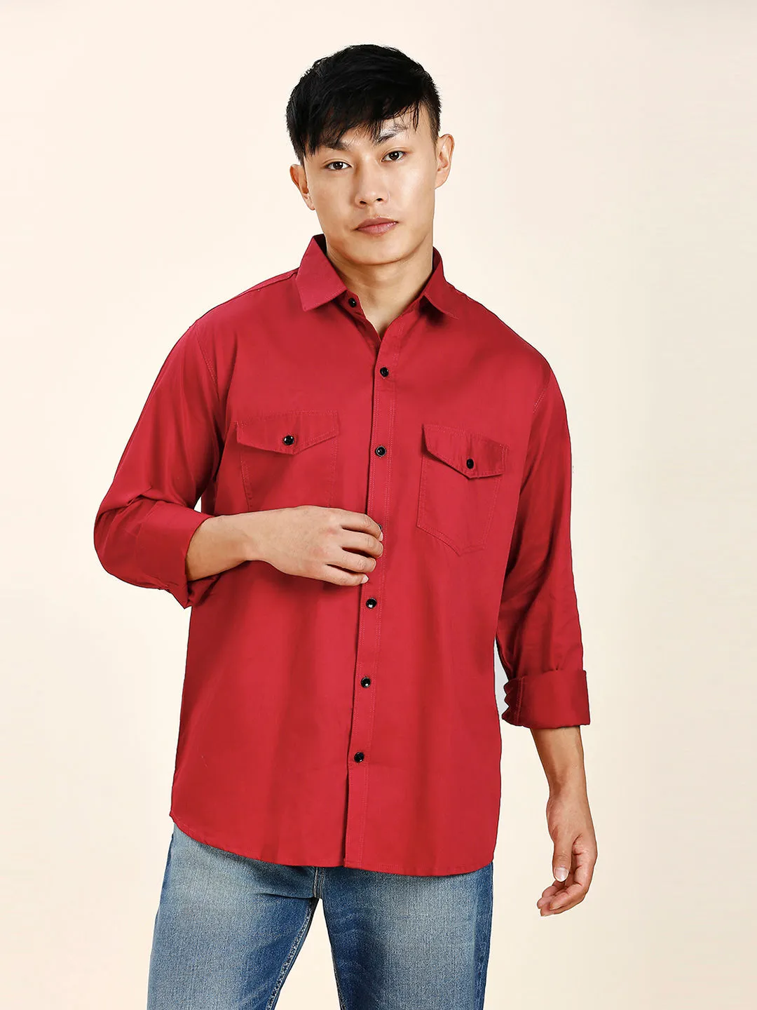 Red Double Pocket Shirt for Men