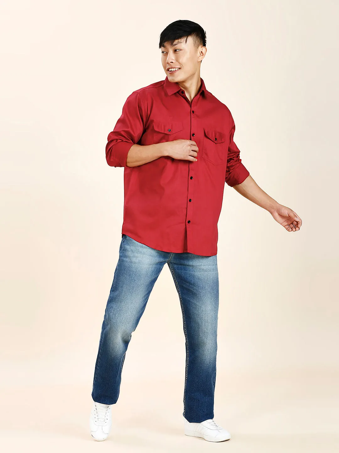 Red Double Pocket Shirt for Men